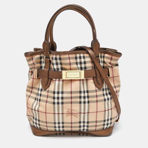 Burberry Beige/Metallic Haymarket Check Canvas and Leather Medium Golderton Tote - Burberry - Modalova