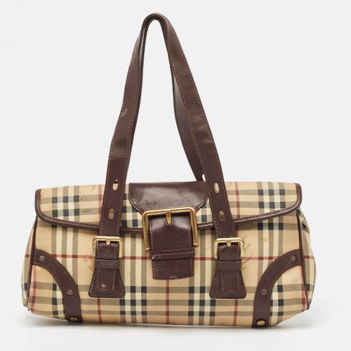 Burberry Brown/Beige House Check PVC and Leather Buckle Flap Bag - Burberry - Modalova