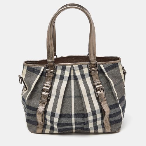 Burberry Beige Beat Check Lurex Fabric and Leather Northfield Tote - Burberry - Modalova