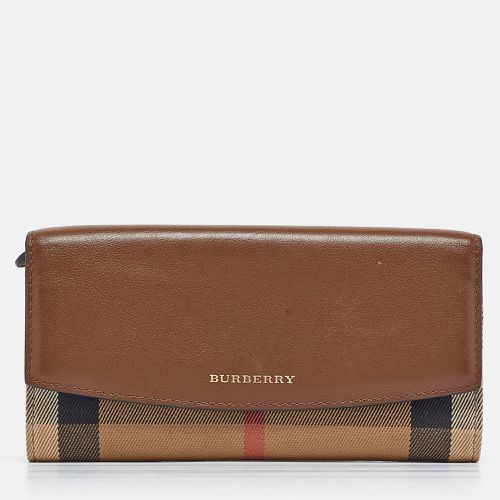 Burberry Brown/Beige House Check Canvas and Leather Flap Continental Wallet - Burberry - Modalova