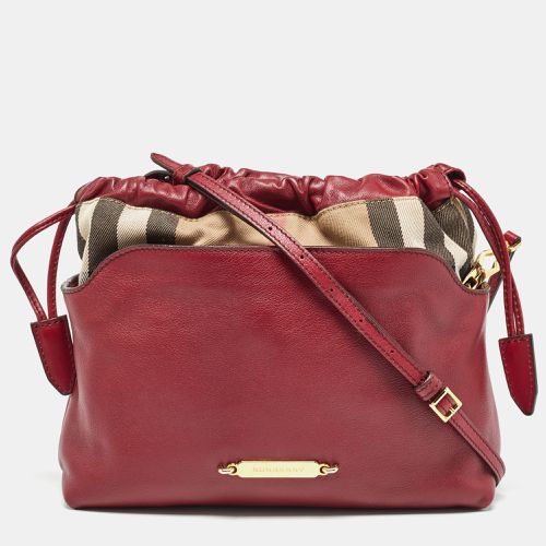 Burberry Burgundy/Beige House Check Canvas and Leather Little Crush Crossbody Bag - Burberry - Modalova