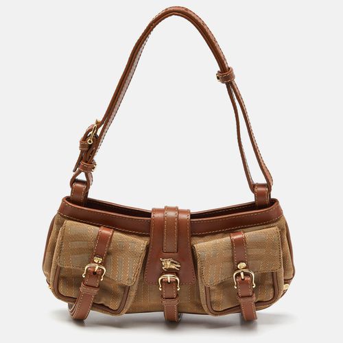 Burberry Brown/Beige Haymarket Check Fabric and Leather Double Pocket Shoulder Bag - Burberry - Modalova