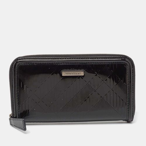 Burberry Black House Check Embossed Patent Leather Zip Continental Wallet - Burberry - Modalova