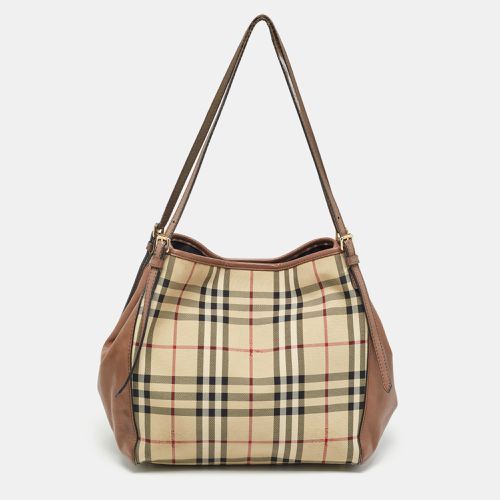 Burberry Brown/Beige Haymarket Fabric and Leather Canterbury Tote - Burberry - Modalova