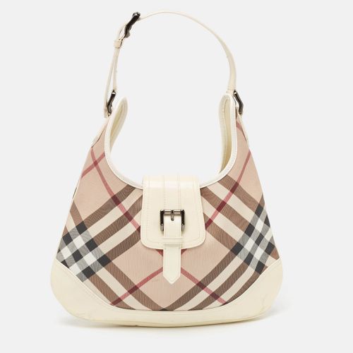 Burberry White/Beige Nova Check PVC and Patent Leather Brooke Hobo - Burberry - Modalova