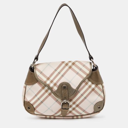 Burberry Pink/Metallic House Check PVC and Leather Buckle Flap Hobo - Burberry - Modalova