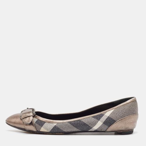 Burberry Metallic Grey Leather and Glitter Nova Check Canvas Ballet Flats Size 38 - Burberry - Modalova