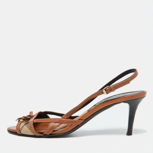 Burberry Brown Nova Check Coated Canvas and Leather Slingback Sandals Size 40 - Burberry - Modalova