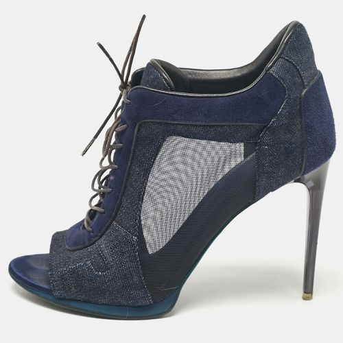 Burberry Navy Blue Denim and Suede Open Toe Booties Size 38 - Burberry - Modalova