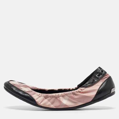 Black Check Fabric and Leather Scrunch Ballet Flats Size 36.5 - Burberry - Modalova