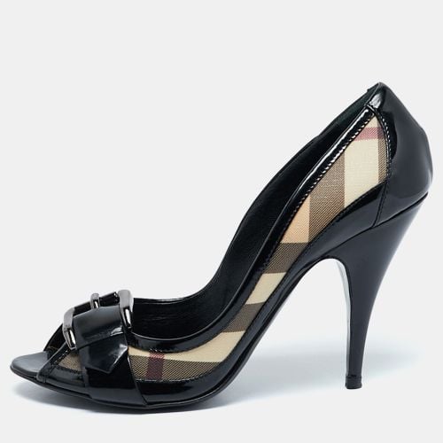 Burberry Black/Beige Canvas and Patent Leather Peep Toe Pumps Size 41 - Burberry - Modalova