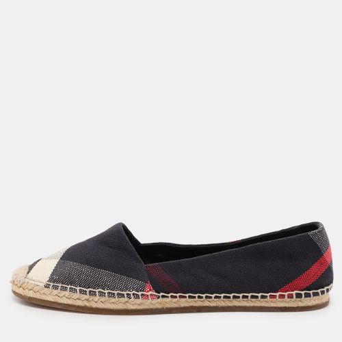 Burberry Navy Blue Checkered Canvas Hodgeson Flat Espadrilles Size 37 - Burberry - Modalova