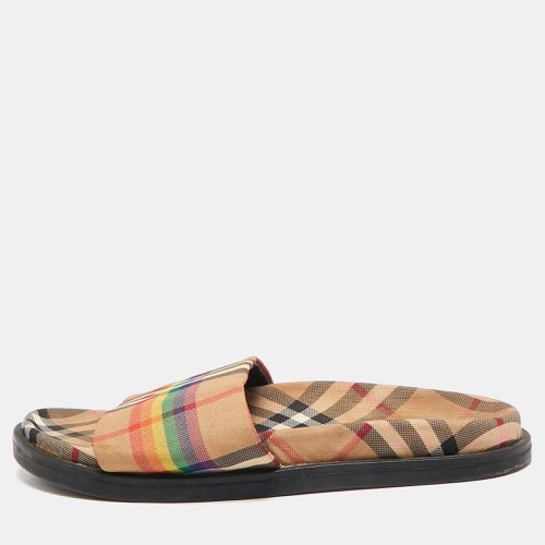 Vintage Rainbow Check Canvas Ashmore Flat Slide Sandals Size 38 - Burberry - Modalova