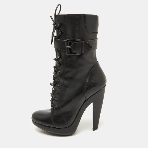 Burberry Black Leather Buckle Detail Mid Calf Platform Boots Size 37.5 - Burberry - Modalova