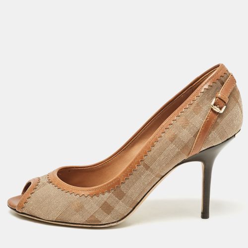 Burberry Brown Coated Canvas and Leather Ellaline Peep Toe Pumps Size 37 - Burberry - Modalova