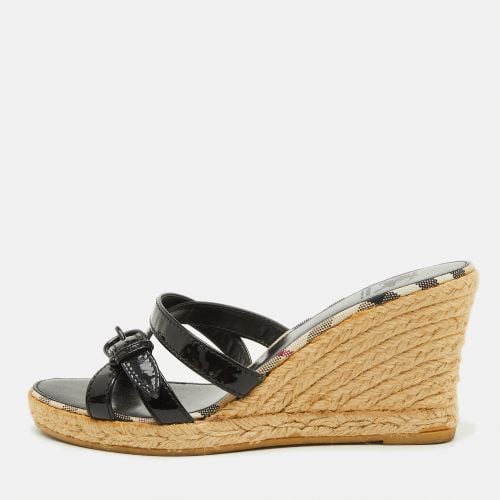 Burberry Black Patent Leather Strappy Wedge Espadrille Sandals Size 38 - Burberry - Modalova