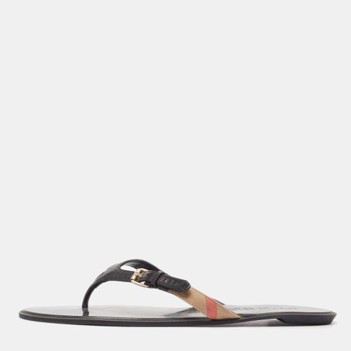 Burberry Black Leather and Canvas Masie Belted Check Thong Sandals Size 40 - Burberry - Modalova