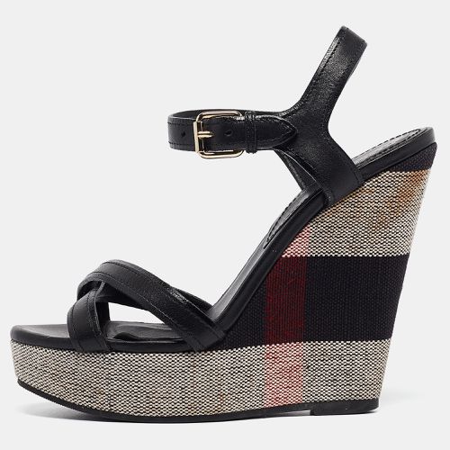 Burberry Black Canvas and Leather Walmer Wedge Sandals Size 36 - Burberry - Modalova