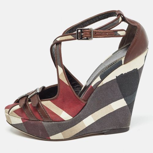 Canvas and Leather Check Wedge Sandals Size 36 - Burberry - Modalova