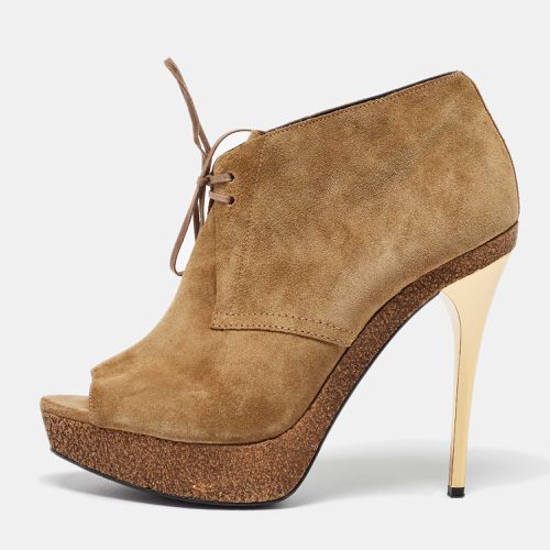 Burberry Brown Suede Peep Toe Cork Platform Booties Size 39 - Burberry - Modalova