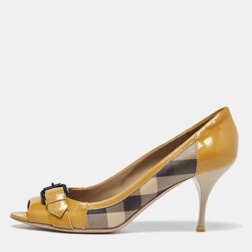 Burberry Tricolor Patent and Nova Check Canvas Peep Toe Pumps Size 40 - Burberry - Modalova