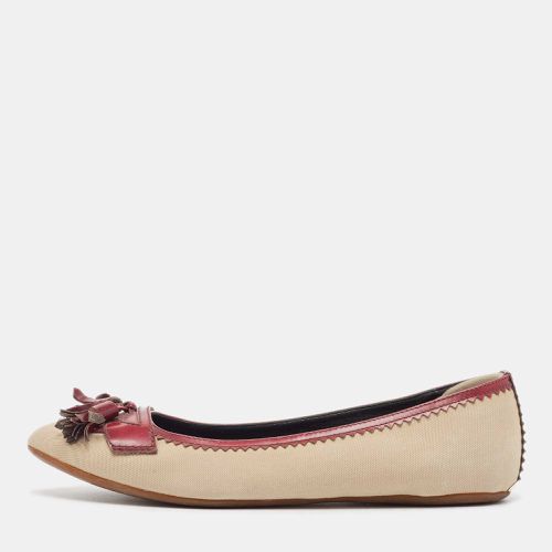 Burberry Beige/Burgundy Fabric and Leather Tassel Bow Ballet Flats Size 38.5 - Burberry - Modalova