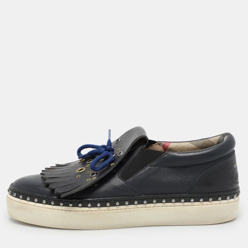 Burberry Navy Blue Leather Kiltie Slip On Sneakers Size 39.5 - Burberry - Modalova