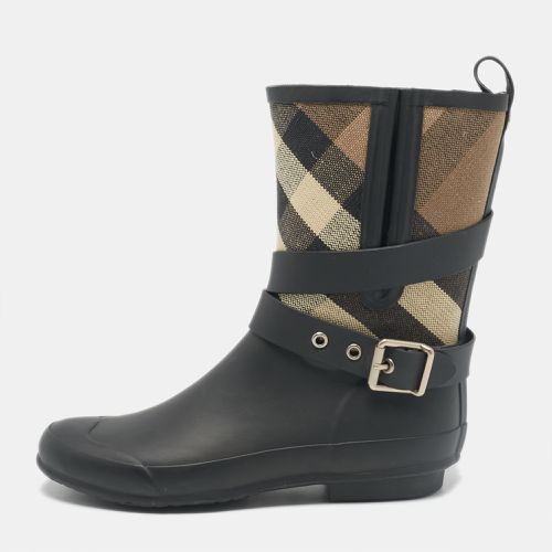 Burberry Beige/Black House Check Canvas and Rubber Rain Boots Size 37 - Burberry - Modalova