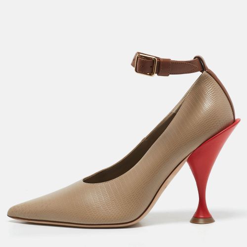 Burberry Brown Textured Leather Ankle Strap Pumps Size 40 - Burberry - Modalova
