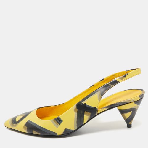 Burberry Yellow/Black Printed Leather Morson Slingback Pumps Size 41 - Burberry - Modalova
