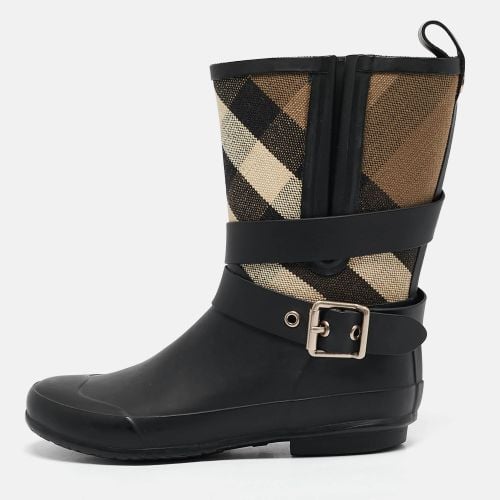 Burberry Beige/Black House Check Canvas and Rubber Rain Boots Size 35 - Burberry - Modalova