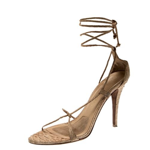 Burberry Beige Python Leather Ankle Wrap Open Toe Sandals Size 38 - Burberry - Modalova