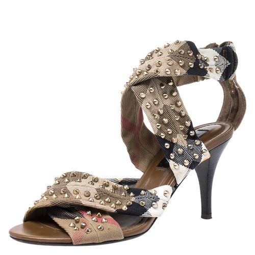 Burberry Beige Nova Check Criss Cross Canvas Spike Studded Open Toe Sandals Size 37 - Burberry - Modalova