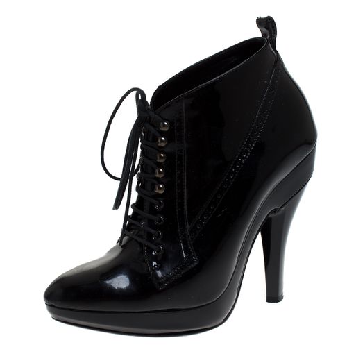 Burberry Black Patent Leather Victorian Lace Up Platform Booties Size 38 - Burberry - Modalova