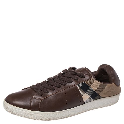 Burberry Brown Canvas And Leather Lace Sneakers Size 43 - Burberry - Modalova