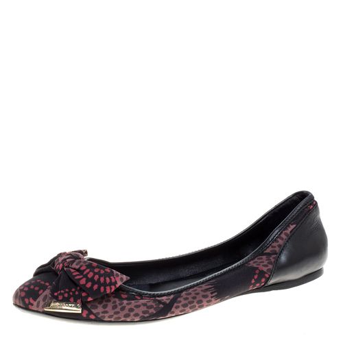 Burberry Black Printed Satin Bow Ballet Flats Size 38 - Burberry - Modalova