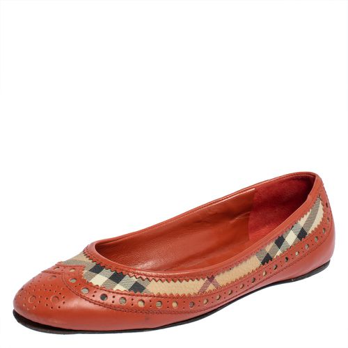 Burberry Orange Brogue Leather And Haymarket Check Canvas Tudor Ballet Flats Size 36 - Burberry - Modalova