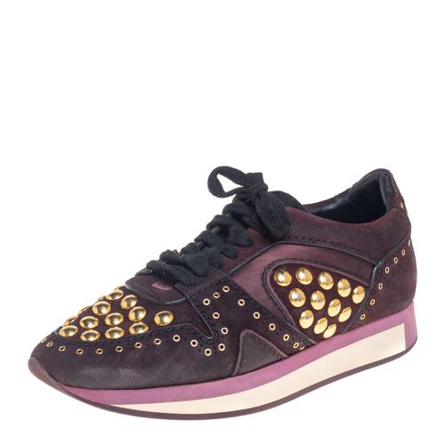 Suede And Satin Studded Low Top Sneakers Size 38 - Burberry - Modalova