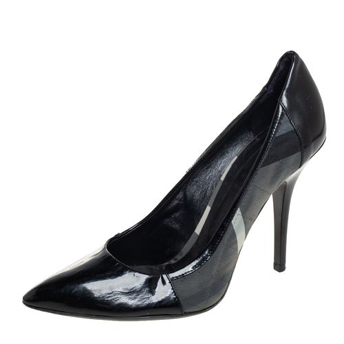 Burberry Black Nova Check Canvas And Patent Leather Pointed Toe Pumps Size 39 - Burberry - Modalova