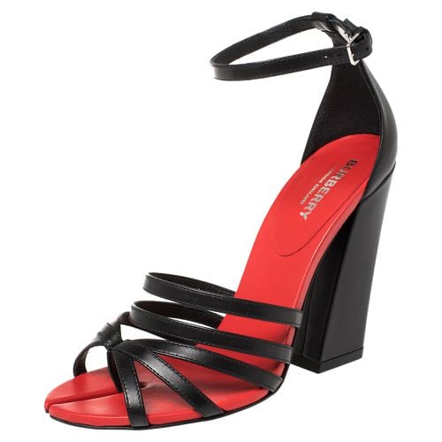 Burberry Black/Red Leather Hove Heel Ankle Strap Sandals Size 37 - Burberry - Modalova