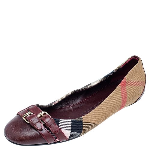 Burberry Beige/Burgundy Nova Check Canvas And Leather Ballet Flats Size 35 - Burberry - Modalova