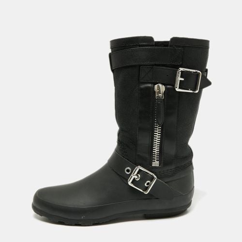 Burberry Black Claredon Rubber and Shearling Midcalf Boots Size 36 - Burberry - Modalova