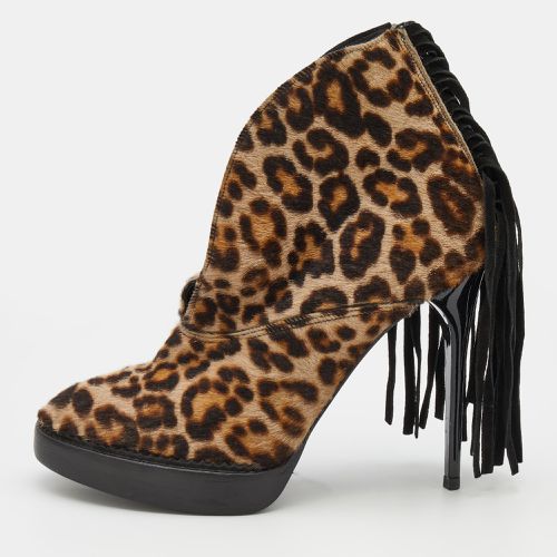 Burberry Beige/Brown Leopard Print Calf Hair Fringe Ankle Boots Size 37 - Burberry - Modalova