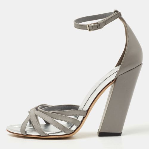 Burberry Cloud Grey Leather Hove Heel Ankle Strap Sandals Size 38 - Burberry - Modalova