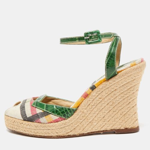 Burberry Multicolor Canvas and Croc Embossed Leather Wedge Sandals Size 40 - Burberry - Modalova