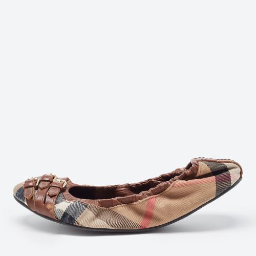 Burberry Tricolor Leather and House Check Canvas Buckle Detail Scrunch Ballet Flats Size 38 - Burberry - Modalova