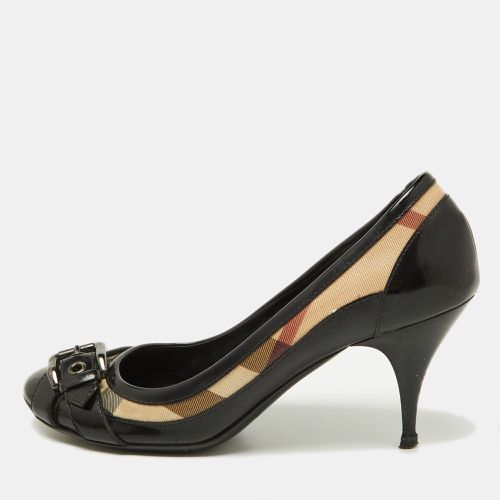 Burberry Black Patent Leather and Nova Check Canvas Buckle Detail Pumps Size 39 - Burberry - Modalova