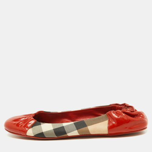 Burberry Orange/Beige Patent Leather and Nova Check Coated Canvas Scrunch Ballet Flats Size 39.5 - Burberry - Modalova