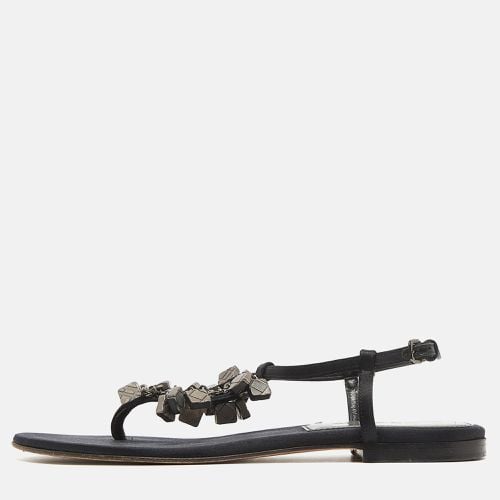 Burberry Black Satin Embellished Thong Flat Sandals Size 39 - Burberry - Modalova