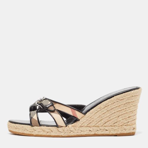 Burberry Beige/Black House Check Canvas and Patent Wedge Sandals Size 40 - Burberry - Modalova